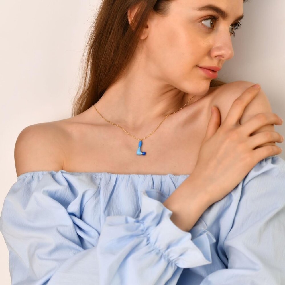 Personalized Bubble Letter Initial Necklace - 14k… - image 3